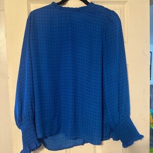 Women’s Royal Blue Long-Sleeve Blouse with Smocked Cuffs